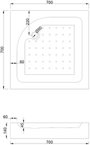 Mexen Rio, štvorcový sprchovací kút s posuvnými dverami 70 x 70 cm, 6mm šedé sklo, chrómový profil + biela vysoká vanička Rio, 860-070-070-01-40-4510