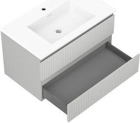 Mexen Rivel, kúpeľňová skrinka 80 cm s umývadlom Otis, 2 zásuvky, drážkovaná, sivá matná/biela, 91A20-08047-2-BFF62-W18M01