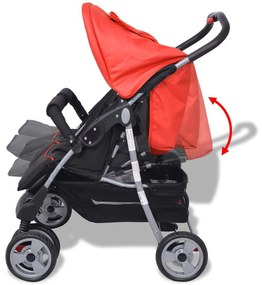 Oceľový kočík pre dvojičky, červeno-čierny