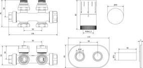 Mexen Duplex G05, uhlový/priamy termostatický set s okrúhlym krytom R, DN50, chrómová, W908-958-905-01