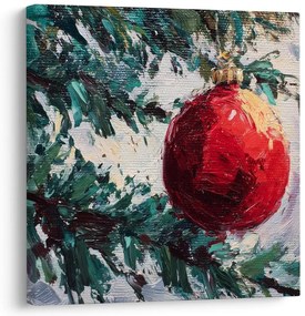Vianočný obraz červená guľa a vetvičky