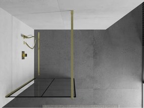 Mexen Kioto, sprchová zástena Walk-In 70 x 200 cm, 8mm číre sklo čierny vzor, zlatý matný profil, 800-070-101-55-77