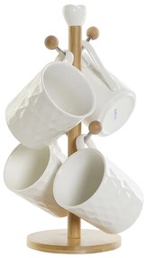 Sada 4 šálok 350ml "WHITE DROP" porcelán-bambus na stojane, 13x13x32 cm
