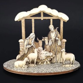 AMADEA Drevený skladací betlehem sépiový 3D 8cm
