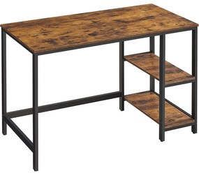 Počítačový stôl, písací stôl s 2 policami, rustikálny hnedý
