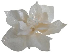 Umelá kvetina Poinsettia s glitrom krémová, 33 cm