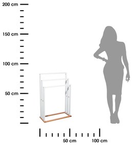 Stojan na uteráky Bambou, biela/s drevenými prvkami