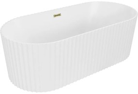 Mexen Paola, voľne stojaca vaňa, drážkovaná, 150 x 75 cm, biela matná, zlatý lesklý prepad, 52721507501-50