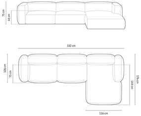 Zelená zamatová modulárna rohová pohovka (pravý roh/s leňoškou) Martina – Micadoni