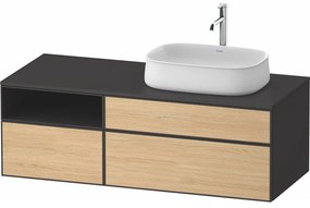 DURAVIT Zencha závesná skrinka pod umývadlo na dosku (umývadlo vpravo), 3 zásuvky + 1 otvorená priehradka, 1300 x 550 x 442 mm, dub prírodný/grafit super matná, ZE4829030800000