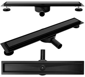 Rea Neo Pro, 90cm lineárny odtokový žľab 2v1 s 360stupňovým sifónom, čierna, REA-G8908