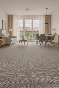 Spoltex, Metrážny koberec Texas 23 šedobéžový, na mieru, šíře 4m, šedá, filc, chodba / predsieň