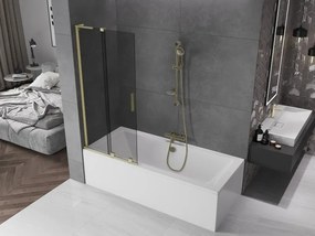 Mexen Velar L, 2-krídlová posuvná vaňová zástena 80 x 150 cm, 8mm šedé sklo, zlatá matná, 896-080-003-41-55