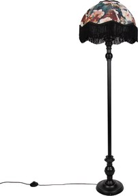 Stojacia lampa čierna s kvetinovým tienidlom a bielym vnútrom 45 cm - Classico