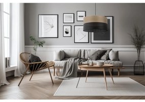 Závesné svietidlo Wood, 1x dýha zlatý dub/čierne PVC tienidlo, (fi 40cm)