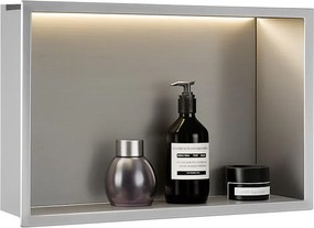Rea Vstavaná kúpeľňová polica s LED osvetlením 45x30 cm, brúsená oceľ