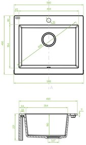 Laveo Komodo, 1-komorový granitový drez 586x490x221 mm, čierna škvrnitá, LAV-SBK_710A