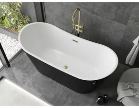 Mexen Montana, voľne stojaca vaňa 150 x 75 cm, biela-čierna, zlatý matný prepad, 52011507575-55