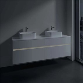 VILLEROY &amp; BOCH Collaro závesná skrinka pod dve umývadlá na dosku, 4 zásuvky, s LED osvetlením, 1600 x 500 x 548 mm, Glossy White, C107B0DH