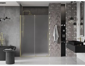 Mexen Velar, posuvné sprchové dvere do otvoru 150 cm, 8mm sklo námraza, zlatá matná, 871-150-000-31-55