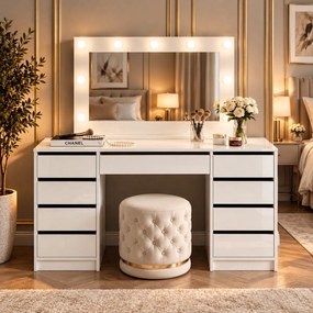 TOALETNÝ STOLÍK ANETT DOUBLE II BIELY LESK + ZRKADLO LED 150 cm