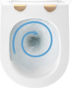 Rea Carlo Mini Tornado, závesná WC misa 490x355x350mm + toaletné sedadlo, biela-zlatý okraj, REA-C6801