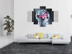 Obraz - Ružový motýľ v stene (150x105 cm)