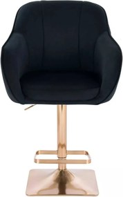 LuxuryForm DESIGN Barová stolička AVOLA VELUR na zlatej hranatej podstave - čierna
