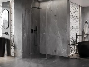 Mexen Lunar, päťuholníkový sprchový kút naklápací doľava 80 x 90 cm, 8mm číre sklo, profil grafit brúsený, 831-080L-090P-66-00-L