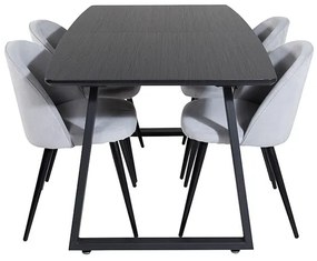 Inca Velvet stolová súprava čierna/sivá