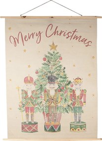 Béžová nástenná mapa s Luskáčikmi Merry Christmas - 120*2*150 cm