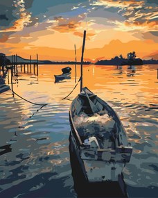 Gario Maľovanie podľa čísel Rybárska loďka pri západe slnka Rozmery: 40 x 50 cm, Rámovanie: Iba zrolované plátno