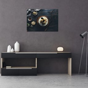 Sklenený obraz dezertu na stole (70x50 cm)