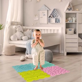 KIK Montessori smyslová podložka pro děti, 8 dílů, 6 textur, pastelové barvy