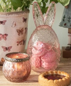 Ružová sklenená dóza s vekom v tvare vajcia so zajačími uškami – Ø 8*17 cm