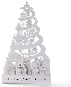 Drevená dekorácia STROM s LED 45 cm, biela