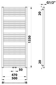 Bruckner, GRUNT vykurovacie teleso 500x1330 mm, stredové pripojenie, biela, 600.122.4