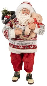Červená vianočná figúrka Santa Claus s medvedíkom - 13*10*28 cm