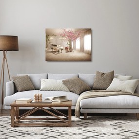 Sklenený obraz - Snový interiér s klavírom (70x50 cm)