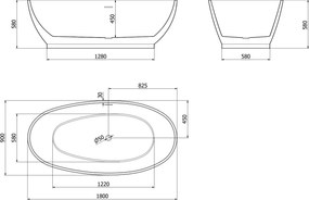 Mexen Bilbao, voľne stojaca vaňa 180 x 90 cm, biela, biely prepad, 51311809000-20