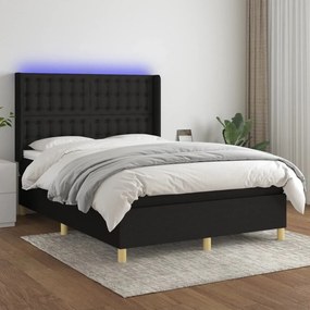 Posteľ boxsping s matracom a LED čierna 140x200 cm látka 3139199