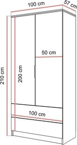 ŠATNÍKOVÁ SKRIŇA NESSIE 2D2S KAŠMÍR 100 cm