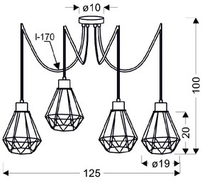 Candellux Čierno-zlatý závesný decentrálny luster Primo pre žiarovku 4x E27 34-00309