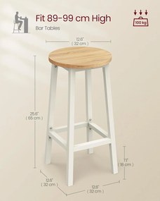 Sada 2 barových stoličiek Kuchynské stoličky s kovovým rámom Výška 65 cm, biela a dub