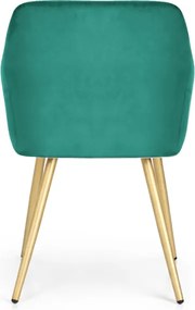 Sada štyroch jedálenských stoličiek ESTELLE zamatové, fľaškovo zelené / zlaté nohy (4 ks)
