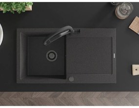 Mexen Leo, 1-komorový granitový drez 900x500x190 mm a drezová batéria Duo, čierna škvrnitá, 6501-76-671701-70-B