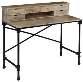 Písací stôl, masívne mangovníkové drevo a oceľ, 110x50x96 cm