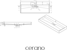 CERANO - Umývadlo z liateho mramoru Vita - nástenné aj na dosku - otvor pre batériu - biela matná - 120x46 cm, CER-CER-8050BD6941