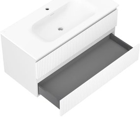 Mexen Rivel, kúpeľňová skrinka 100 cm s umývadlom Vela, 2 zásuvky, drážkovaná, biela matná, 91A20-10047-2-BFF01-W23M01
