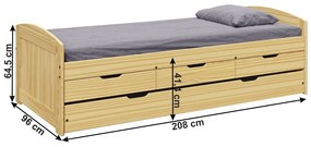 Drevená jednolôžková posteľ s prístelkou Marinella New 90 - prírodná